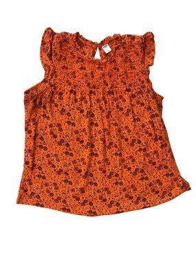 Women's OLD NAVY Floral Smocked Ruffled Sleeveless Rayon Blouse ORANGE Medium